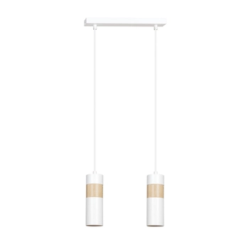 Emibig - Lampa wisząca Akari 2 white - wysokość max 100 cm, stal lakierowana, drewno