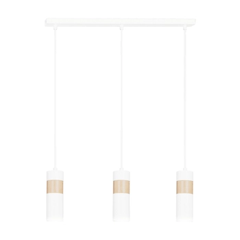 Emibig - Lampa wisząca Akari 3 white - wysokość max 100 cm, stal lakierowana, drewno
