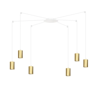 Emibig - Lampa wisząca Traker 6 BL white/gold - wysokość  200 cm max, stal lakierowana