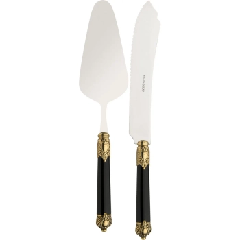 Casa Bugatti - Zestaw do ciasta Rinascimento – czarny, złoty pierścień, 2 elementy