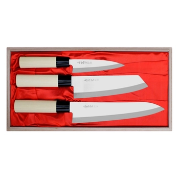 Satake Cutlery - Zestaw 3 noży w drewnianym pudełku | Megumi Classic HG8165W