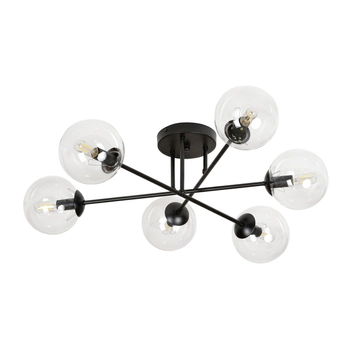 Emibig - Lampa sufitowa Brendi 6B BL transparent - szerokość 93 cm, średnica kloszy 14 cm, stal lakierowana, szkło