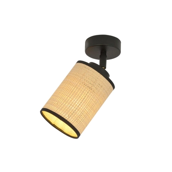 Emibig - Lampa sufitowa Yoga 1 black/rattan - szerokość 10 cm, stal lakierowana, abażur