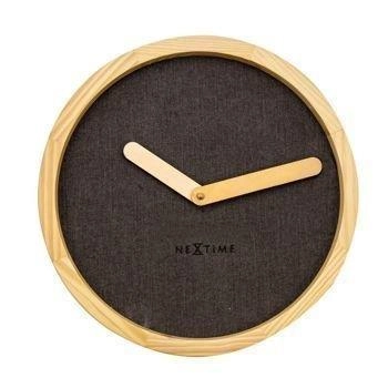 NeXtime – Zegar ścienny Calm z drewna i tkaniny, brązowy, 30 cm