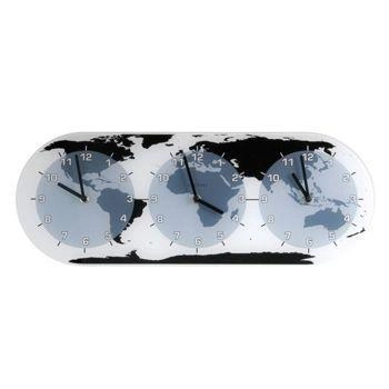 NeXtime – Zegar ścienny Mondial ze szkła, 3 strefy czasowe, biały