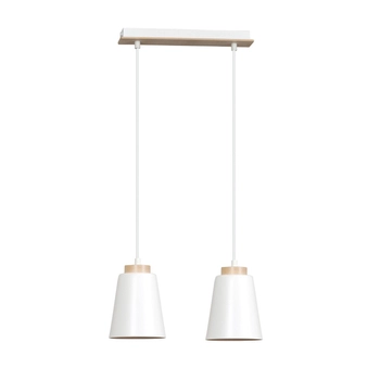 Emibig - Lampa wisząca Bolero 2 white - wysokość max 100 cm, stal lakierowana, drewno