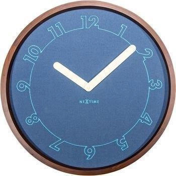 NeXtime – Zegar ścienny Calmest z drewnianą ramą i niebieskim cyferblatem, 50 cm
