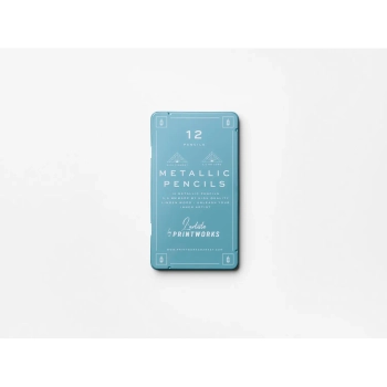 Printworks - Zestaw 12 kredek metalicznych Metallic – drewno lipowe, metalowe pudełko