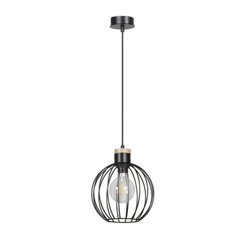 Emibig - Lampa wisząca Barbado 1 black - wysokość max 100 cm, stal lakierowana, drewno