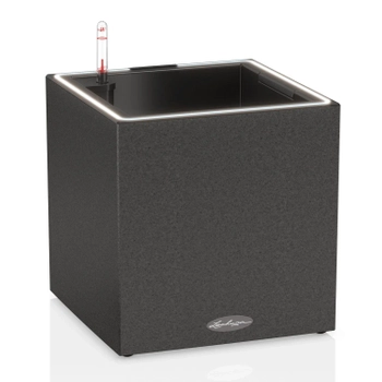 Lechuza - Doniczka Canto Stone kostka 40 LED - wysokość 40 cm, grafitowy czarny