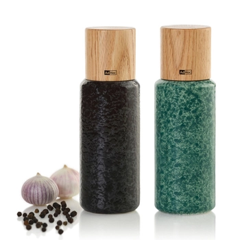 AdHoc - Zestaw młynków do pieprzu i soli Yara - zielony/czarny, wysokość 18 cm