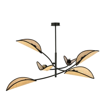 Emibig - Lampa sufitowa Lotus 6 black/rattan - wysokość 51 cm, stal lakierowana, abażur